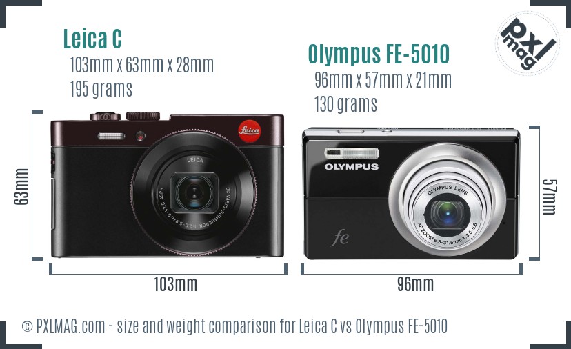 Leica C vs Olympus FE-5010 size comparison Leica C vs Olympus FE-5010 size comparison
