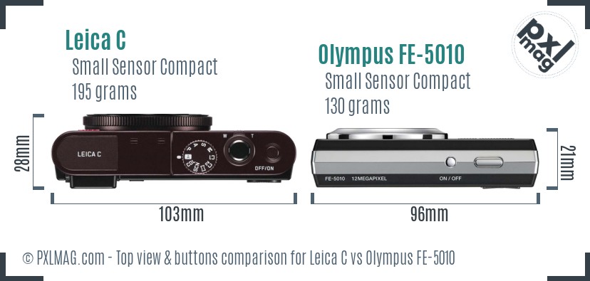 Leica C vs Olympus FE-5010 top view buttons comparison