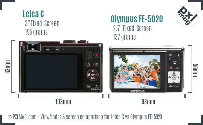Leica C vs Olympus FE-5020 Screen and Viewfinder comparison