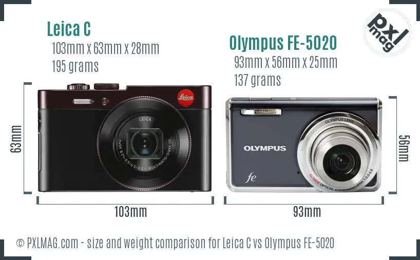 Leica C vs Olympus FE-5020 size comparison