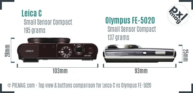 Leica C vs Olympus FE-5020 top view buttons comparison