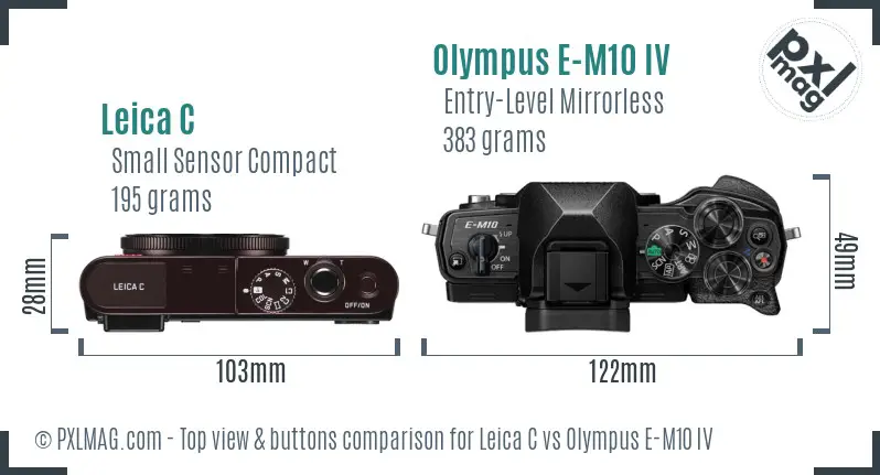 Leica C vs Olympus E-M10 IV top view buttons comparison