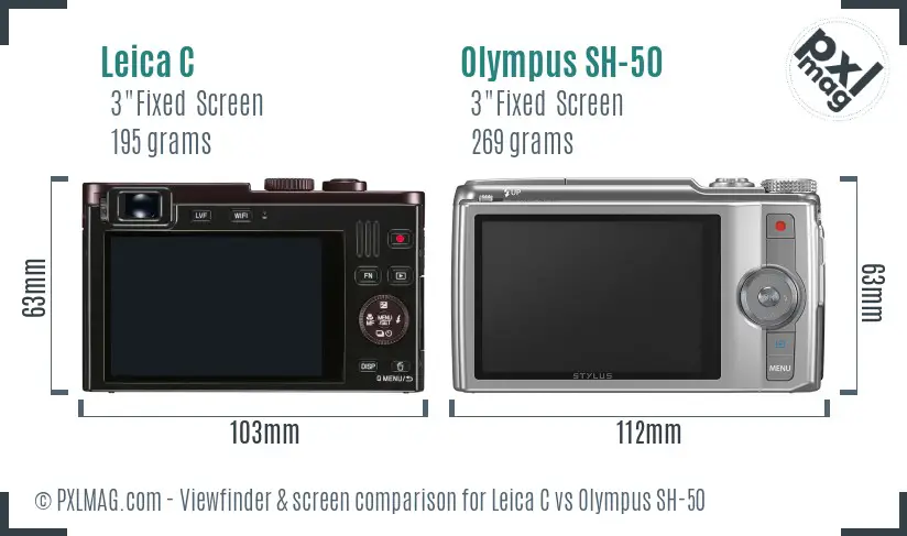 Leica C vs Olympus SH-50 Screen and Viewfinder comparison