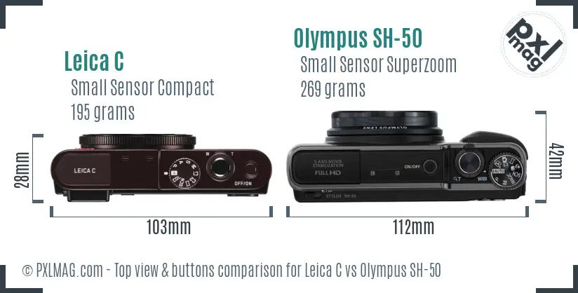 Leica C vs Olympus SH-50 top view buttons comparison