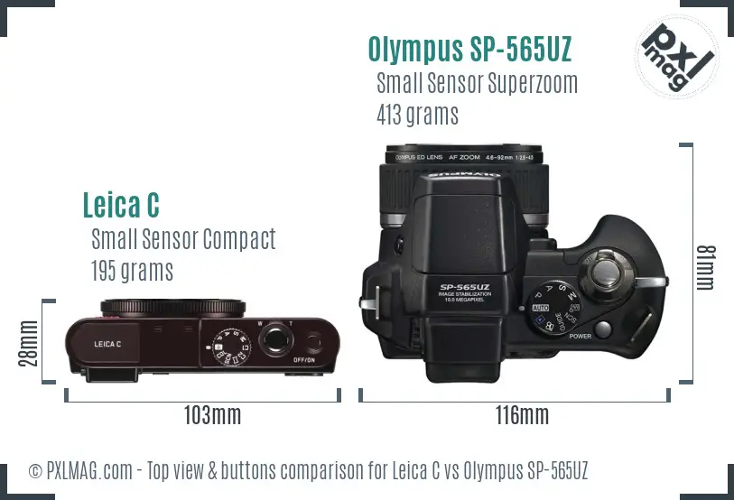 Leica C vs Olympus SP-565UZ top view buttons comparison