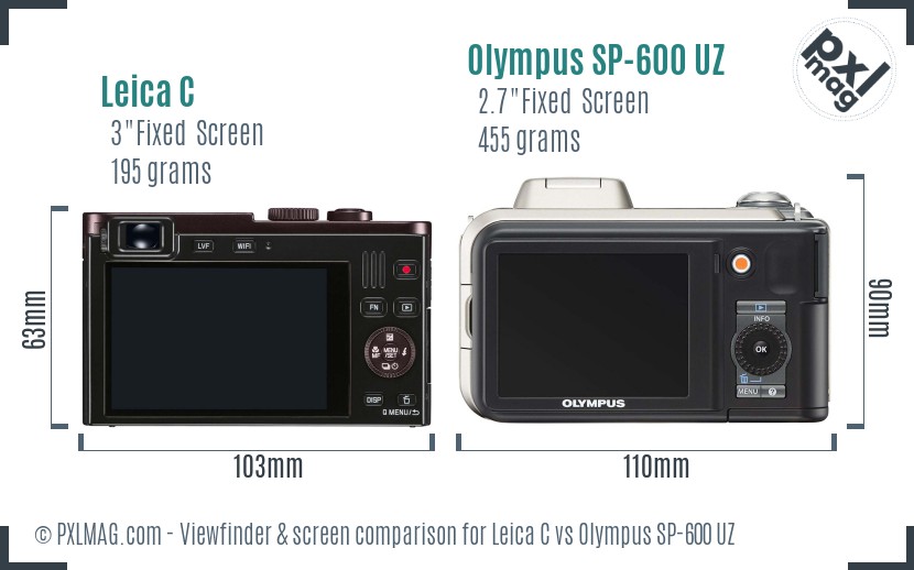 Leica C vs Olympus SP-600 UZ Screen and Viewfinder comparison