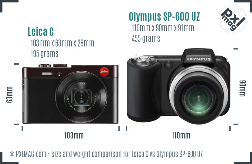 Leica C vs Olympus SP-600 UZ size comparison