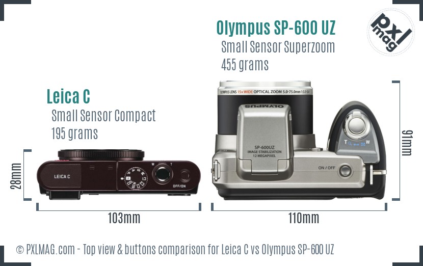 Leica C vs Olympus SP-600 UZ top view buttons comparison