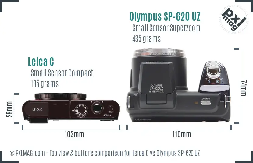 Leica C vs Olympus SP-620 UZ top view buttons comparison