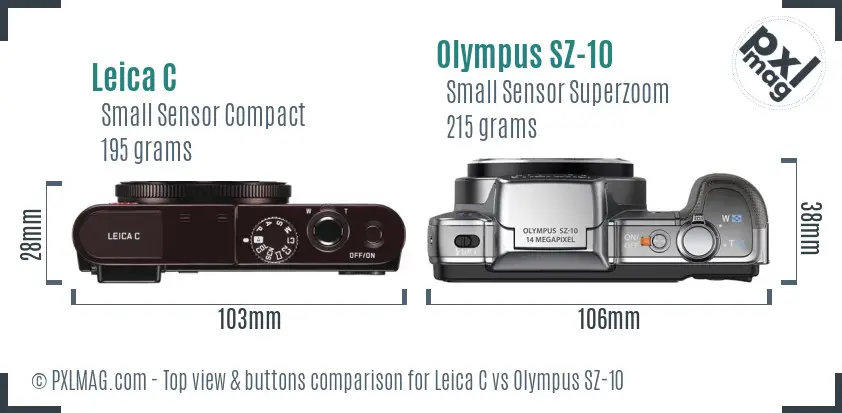 Leica C vs Olympus SZ-10 top view buttons comparison