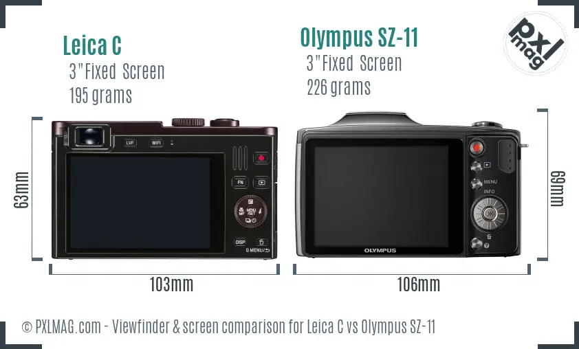 Leica C vs Olympus SZ-11 Screen and Viewfinder comparison