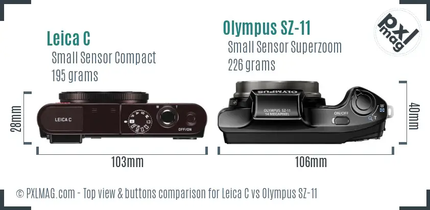 Leica C vs Olympus SZ-11 top view buttons comparison