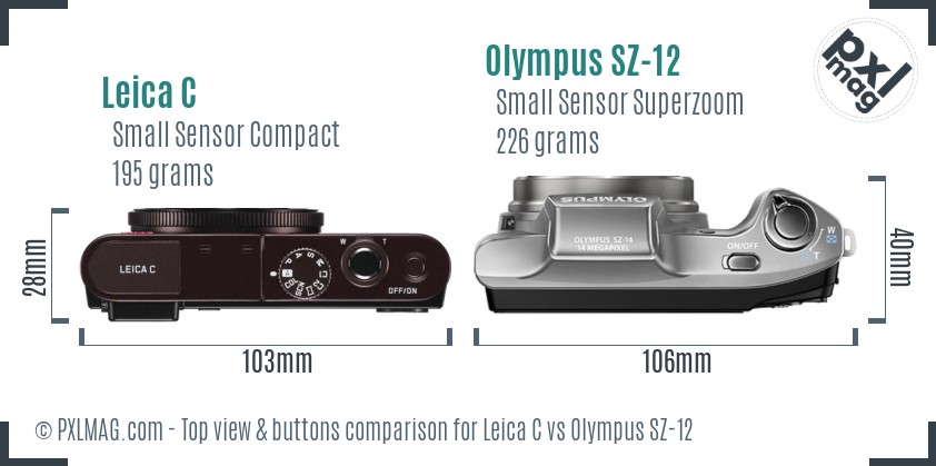 Leica C vs Olympus SZ-12 top view buttons comparison