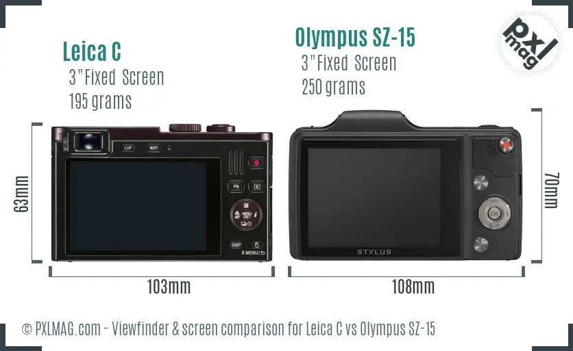 Leica C vs Olympus SZ-15 Screen and Viewfinder comparison