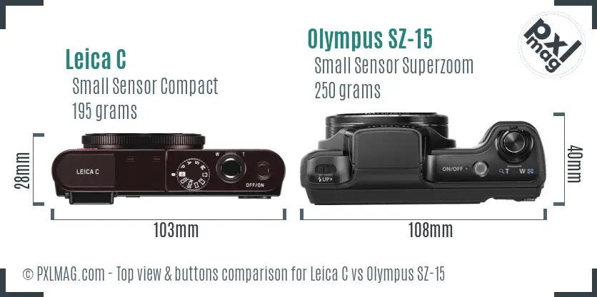Leica C vs Olympus SZ-15 top view buttons comparison