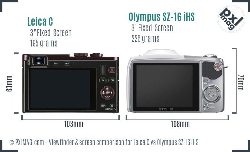Leica C vs Olympus SZ-16 iHS Screen and Viewfinder comparison