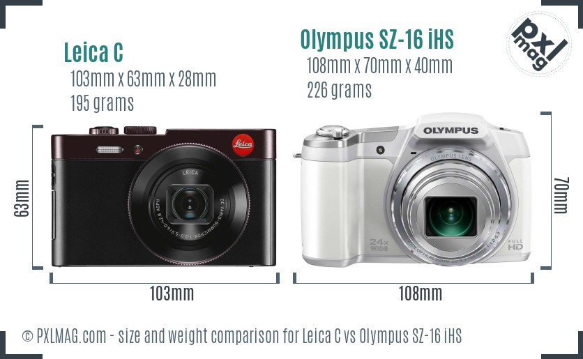 Leica C vs Olympus SZ-16 iHS size comparison Leica C vs Olympus SZ-16 iHS size comparison