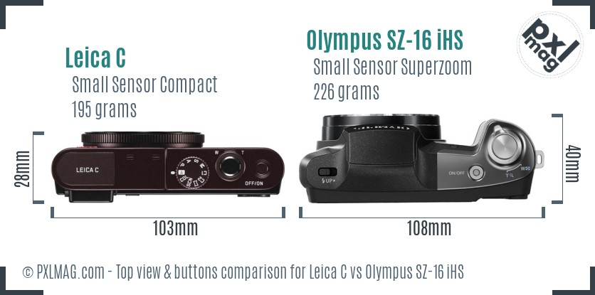Leica C vs Olympus SZ-16 iHS top view buttons comparison