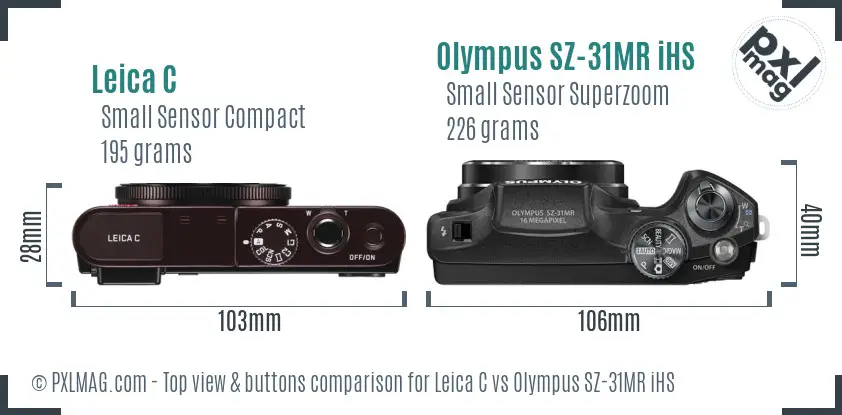 Leica C vs Olympus SZ-31MR iHS top view buttons comparison