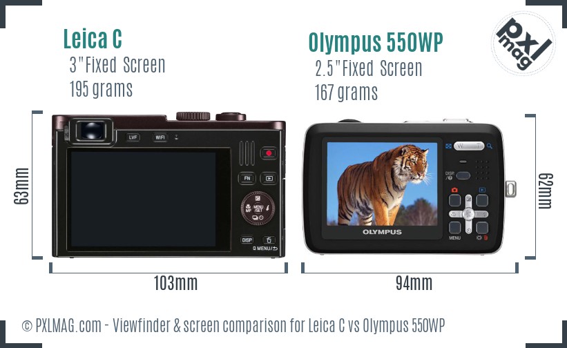 Leica C vs Olympus 550WP Screen and Viewfinder comparison