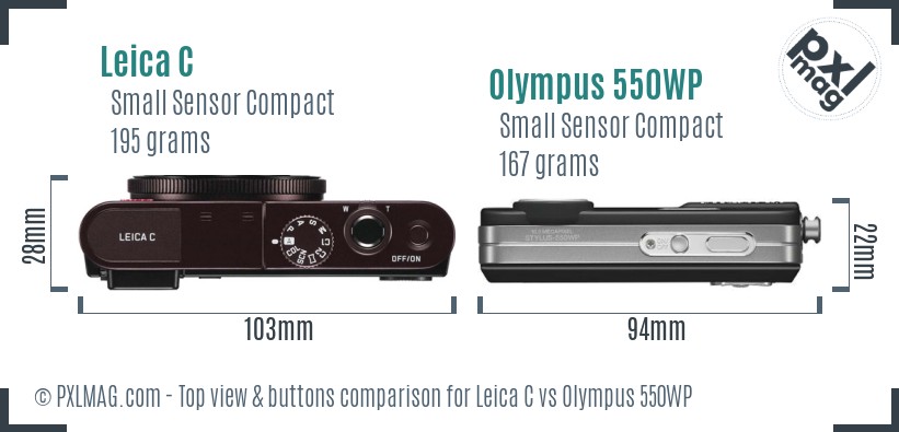 Leica C vs Olympus 550WP top view buttons comparison