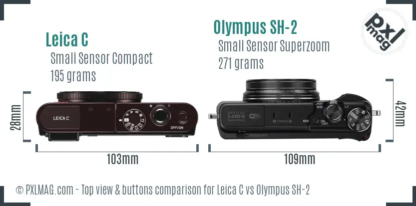 Leica C vs Olympus SH-2 top view buttons comparison