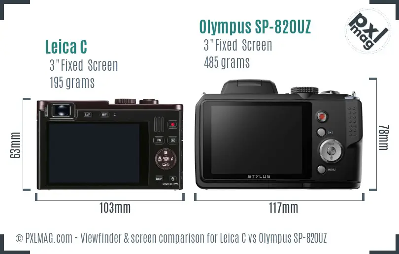 Leica C vs Olympus SP-820UZ Screen and Viewfinder comparison