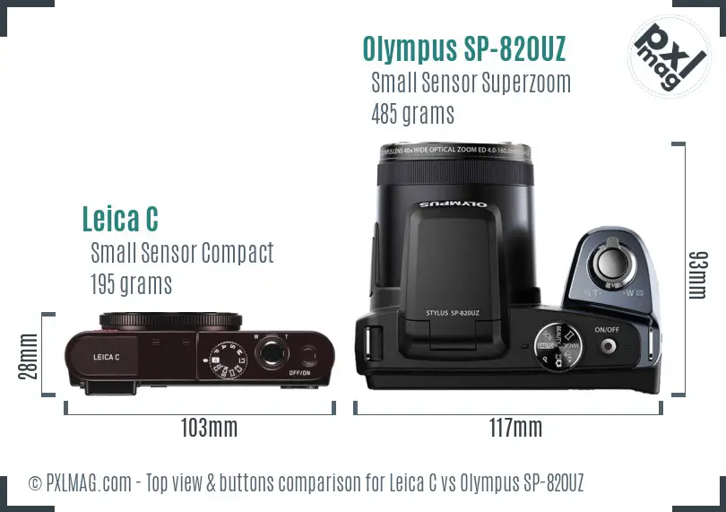 Leica C vs Olympus SP-820UZ top view buttons comparison