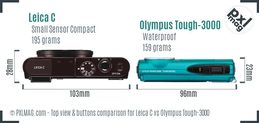 Leica C vs Olympus Tough-3000 top view buttons comparison