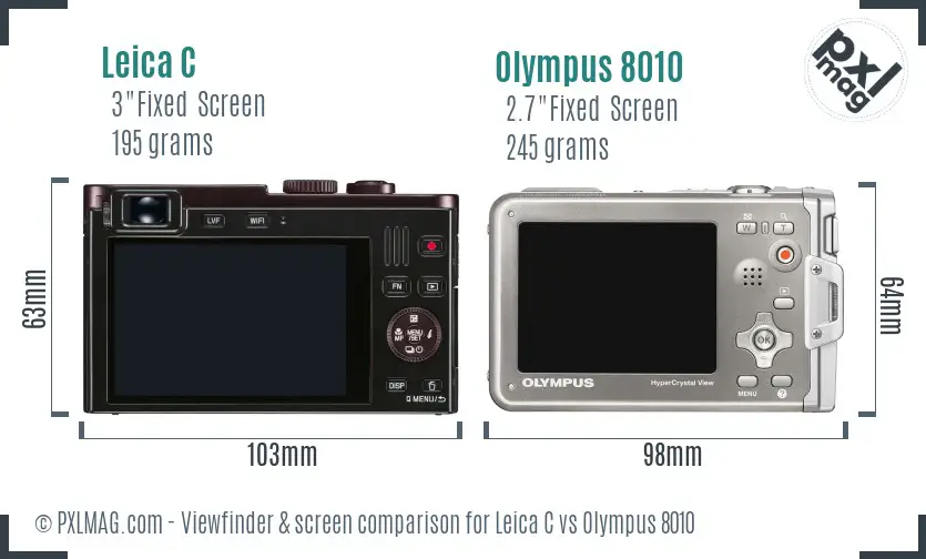 Leica C vs Olympus 8010 Screen and Viewfinder comparison