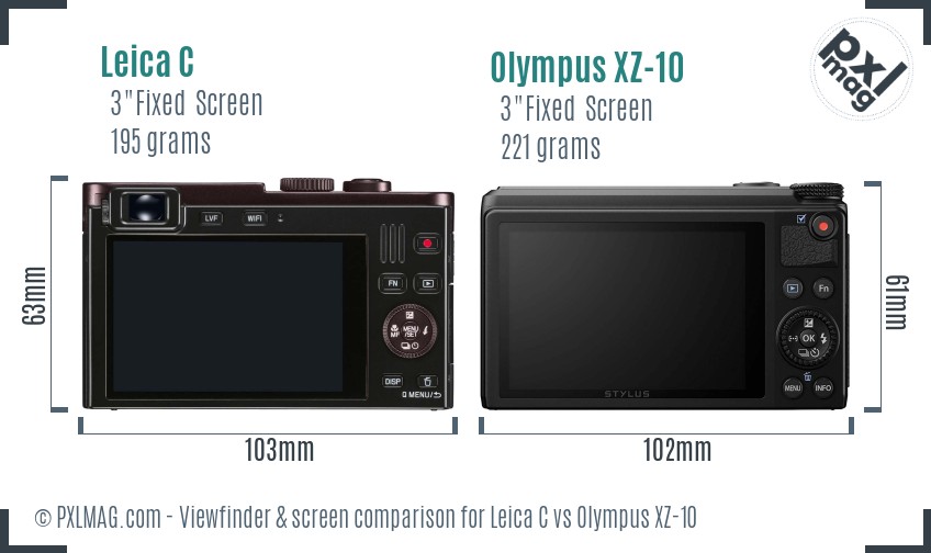 Leica C vs Olympus XZ-10 Screen and Viewfinder comparison