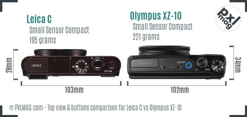 Leica C vs Olympus XZ-10 top view buttons comparison