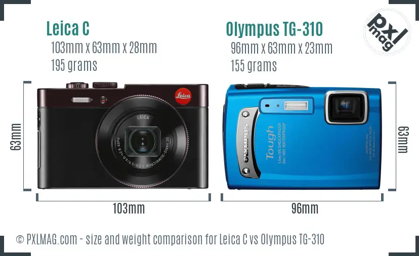 Leica C vs Olympus TG-310 size comparison Leica C vs Olympus TG-310 size comparison