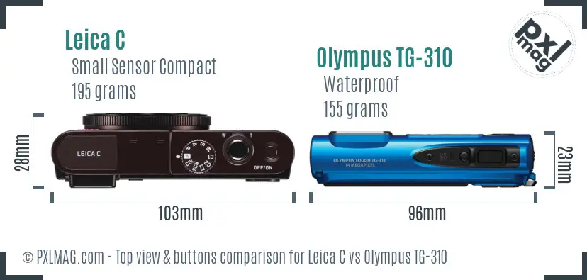 Leica C vs Olympus TG-310 top view buttons comparison Leica C vs Olympus TG-310 top view buttons comparison