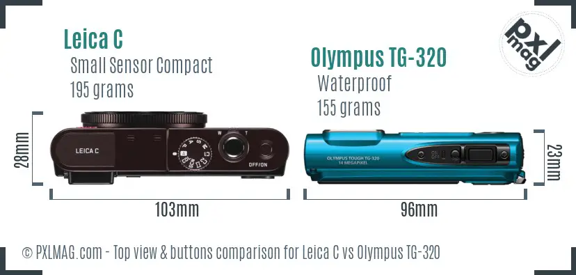 Leica C vs Olympus TG-320 top view buttons comparison Leica C vs Olympus TG-320 top view buttons comparison
