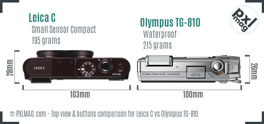 Leica C vs Olympus TG-810 top view buttons comparison