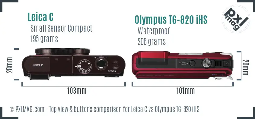 Leica C vs Olympus TG-820 iHS top view buttons comparison Leica C vs Olympus TG-820 iHS top view buttons comparison