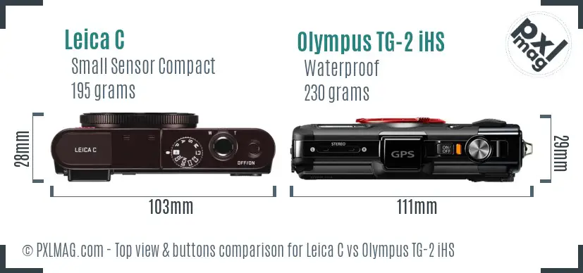 Leica C vs Olympus TG-2 iHS top view buttons comparison