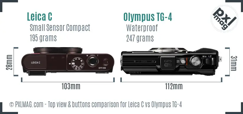 Leica C vs Olympus TG-4 top view buttons comparison Leica C vs Olympus TG-4 top view buttons comparison