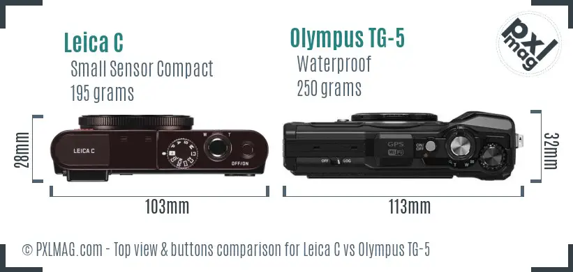 Leica C vs Olympus TG-5 top view buttons comparison Leica C vs Olympus TG-5 top view buttons comparison