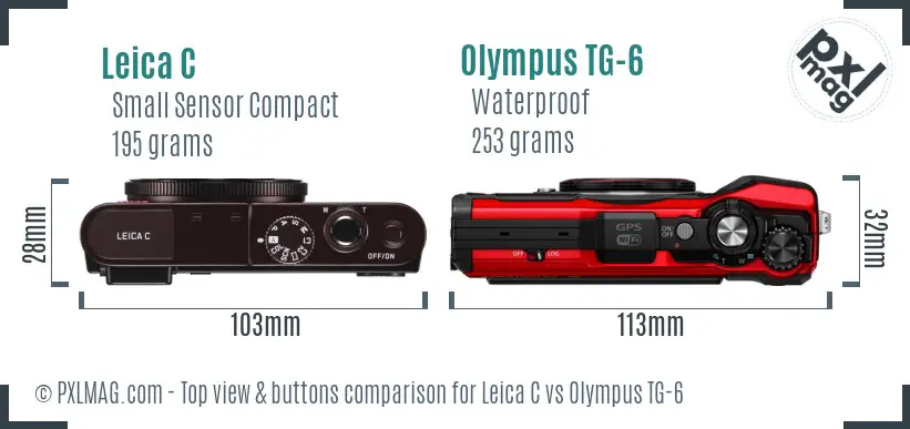 Leica C vs Olympus TG-6 top view buttons comparison Leica C vs Olympus TG-6 top view buttons comparison