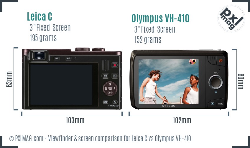 Leica C vs Olympus VH-410 Screen and Viewfinder comparison