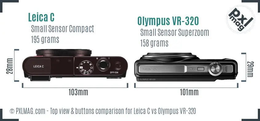 Leica C vs Olympus VR-320 top view buttons comparison