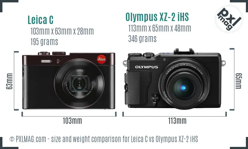 Leica C vs Olympus XZ-2 iHS size comparison