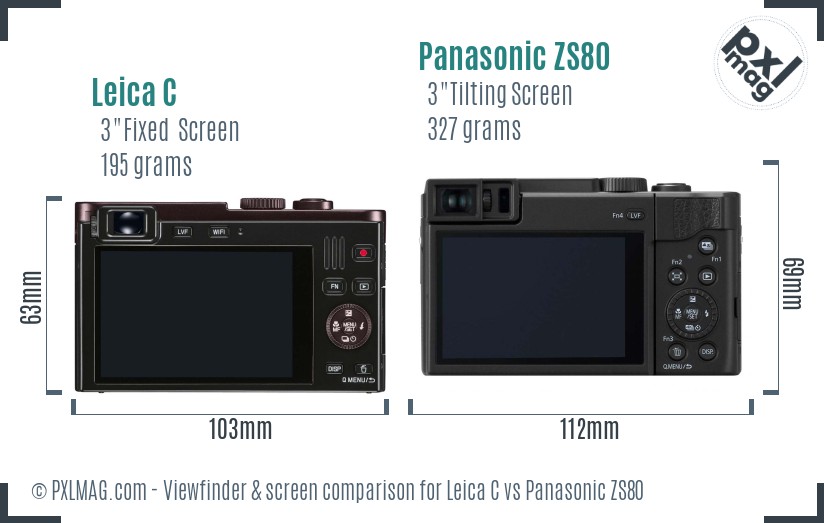 Leica C vs Panasonic ZS80 Screen and Viewfinder comparison