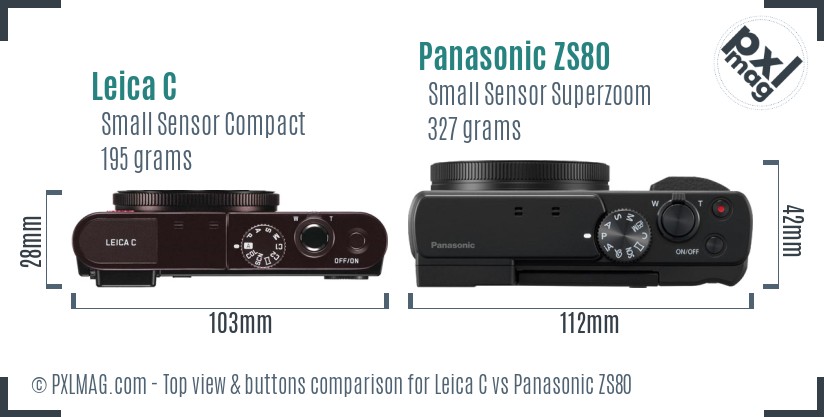 Leica C vs Panasonic ZS80 top view buttons comparison