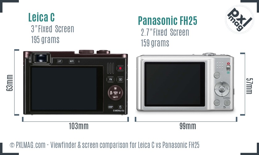 Leica C vs Panasonic FH25 Screen and Viewfinder comparison
