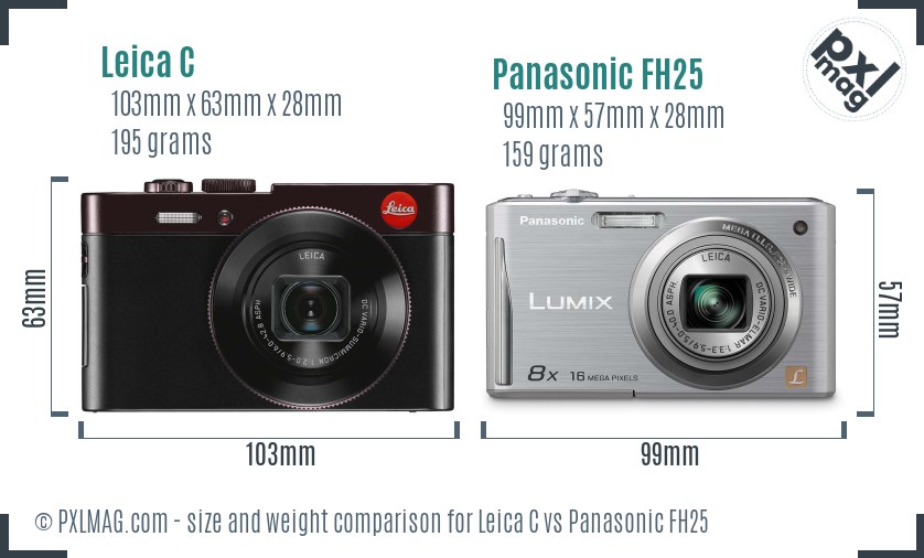 Leica C vs Panasonic FH25 size comparison