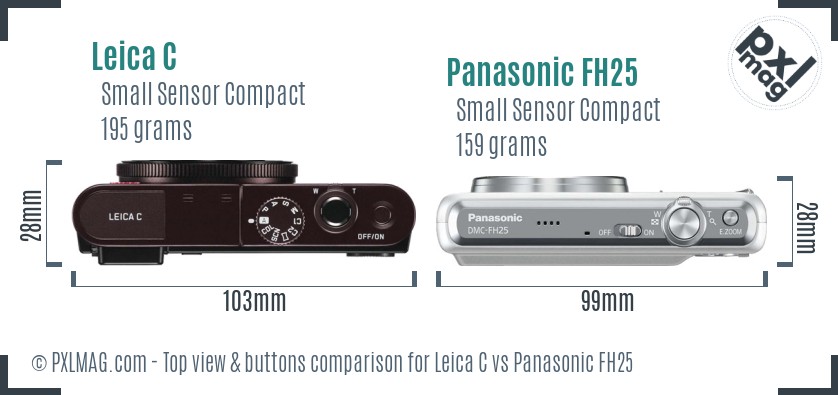 Leica C vs Panasonic FH25 top view buttons comparison