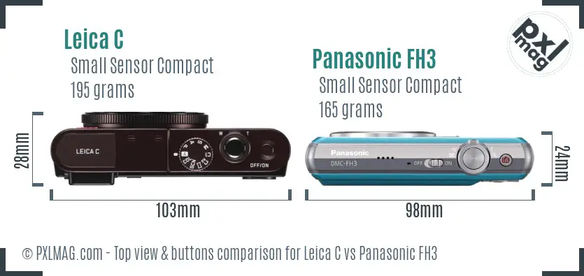 Leica C vs Panasonic FH3 top view buttons comparison